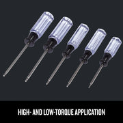 Craftsman screwdriver set CMHT65049 with clear handles, angled view for high and low-torque application.