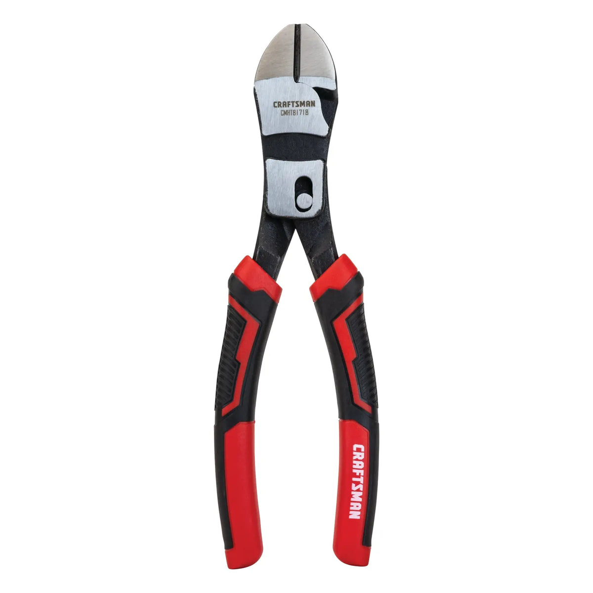 Photo of Craftsman CMHT81718 diagonal cutting pliers with red and black ergonomic handles, front angle on white background.