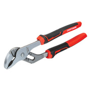 Craftsman CMHT81720 groove joint pliers with black and red comfort grip handles, angled on white background.