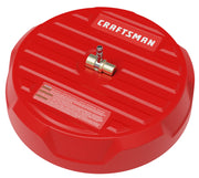Photo of Craftsman CMZPWSC15 red surface cleaner with central brass connector, top angle on white background.